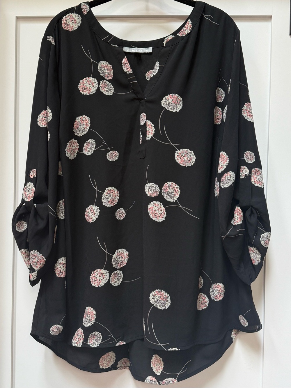 Daniel Rainn Koda Split Neck Blouse Black Floral